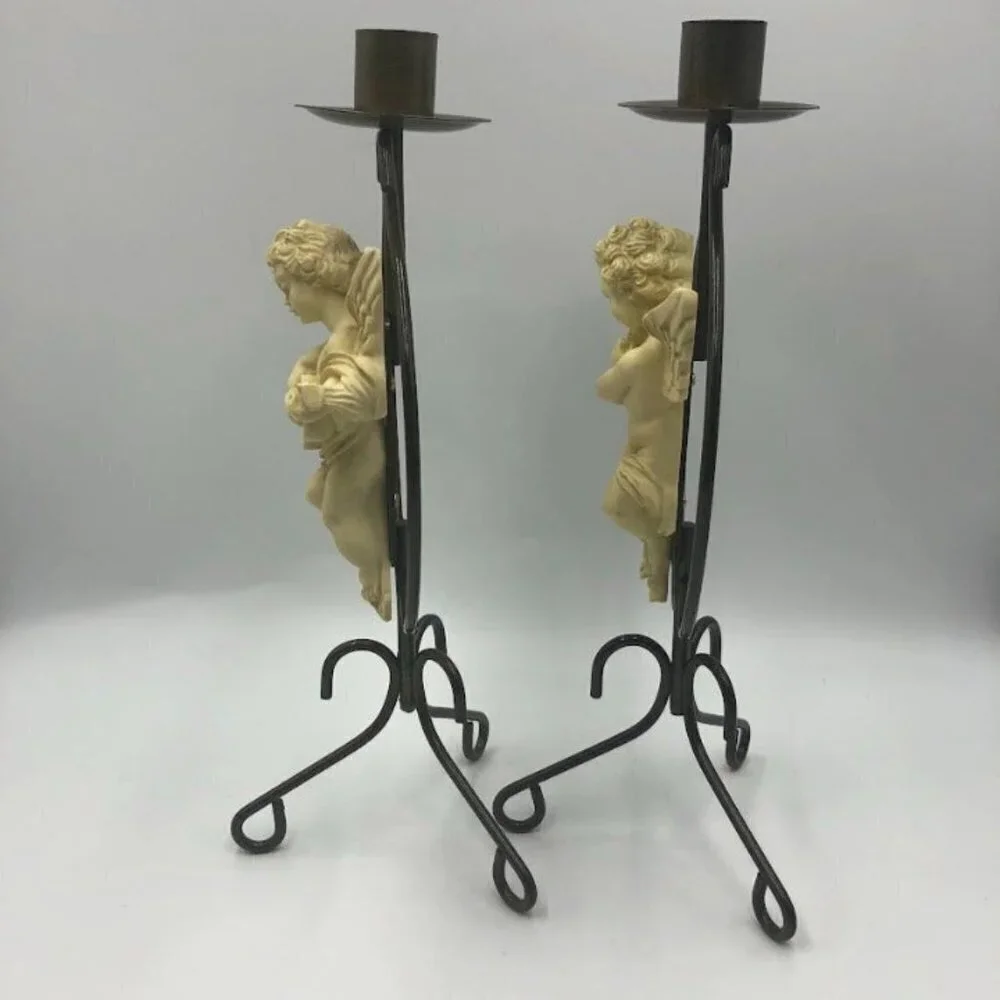Vintage Metal Angel Set of 2 Taper Candle Holders Spiritual Holiday Décor Altar